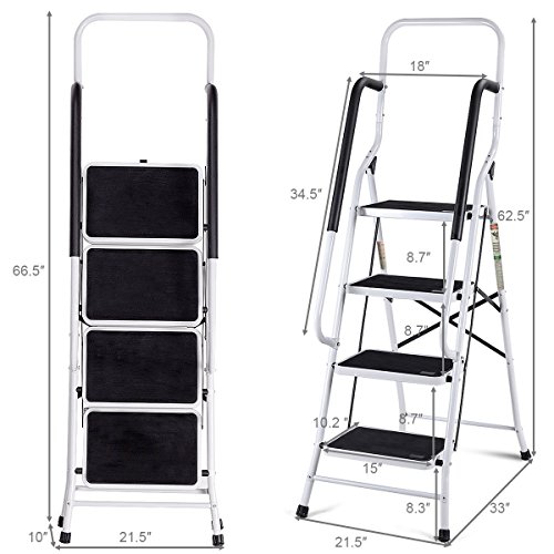 AyaMastro Foldable Ladder Step Stool w/ 4 Tier & Handrail with Ebook