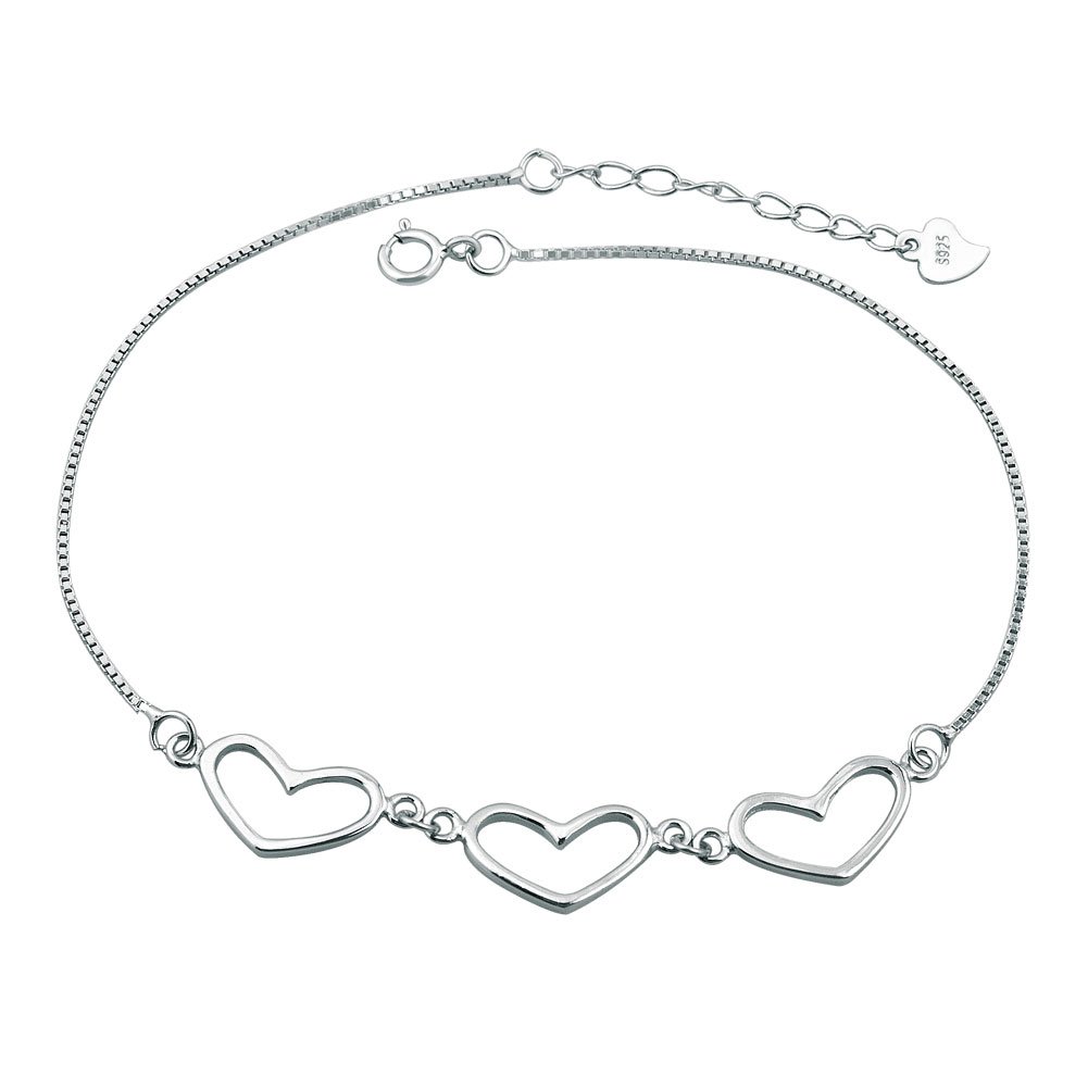 Korliya 925 Sterling Silver Indian Hearts Love Adjustable beaded Ankle Bracelets Anklet