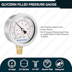 MEASUREMAN 2-1/2" dial,Glycerin Filled, Stainless