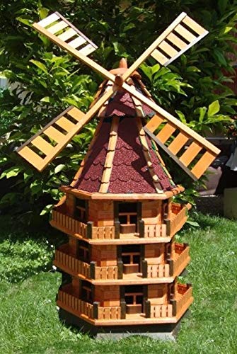 Große Windmühle ,gartenwindmühlen, windmühlen garten, WMB160ro-OS , ohne Solarbeleuchtung, 160 cm 1,60 m, groß, auf Wunsch MI