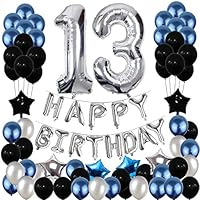 13th Birthday Decorations, Yoart 13 Birthday Party Decoration Balloons Party Supplies Blue and Silver Foil Star Balloons for Women Men 80pcs