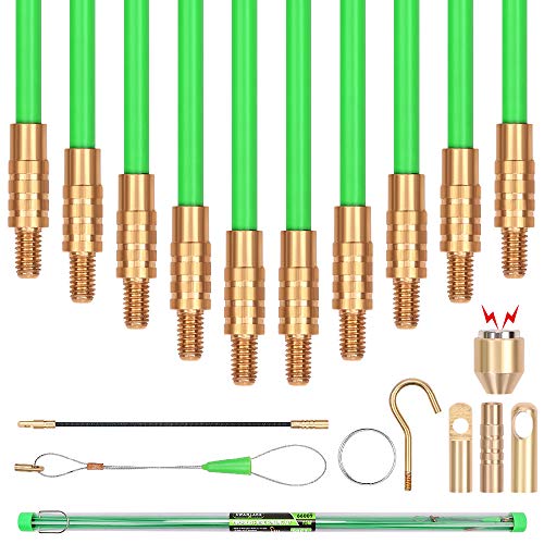 SWANLAKE 50' Fiberglass Running Wire Cable Coaxial Electrical Fish Tape Pull Push Kit