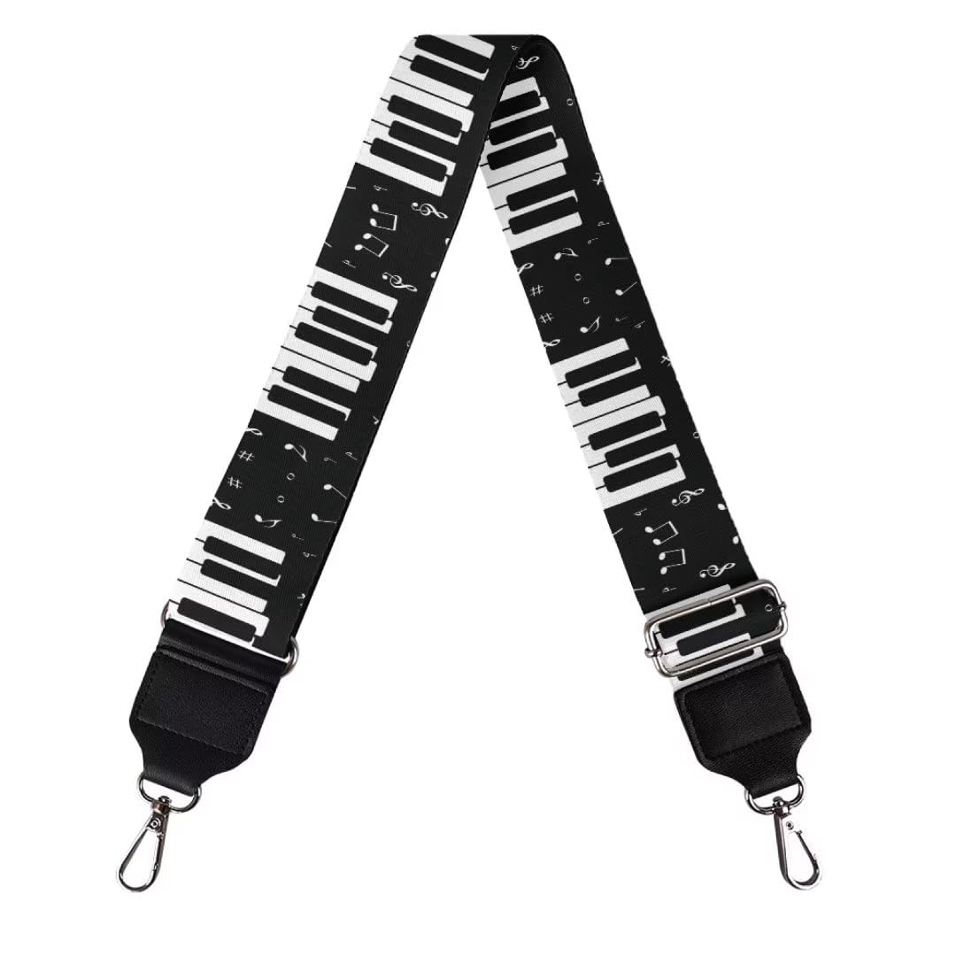 Jeiento Piano Keyboard Wide Shoulder Strap White Music Notes Guitar Style Replacement Purse Strap Laptop Bag Strap,Adjustable Length