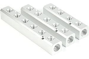 STILL AWAKE 6 Way Pneumatic Manifold Air Distribution Block, G1/2 Supply Port, G1/4-Inch Output Port, Aluminum Alloy