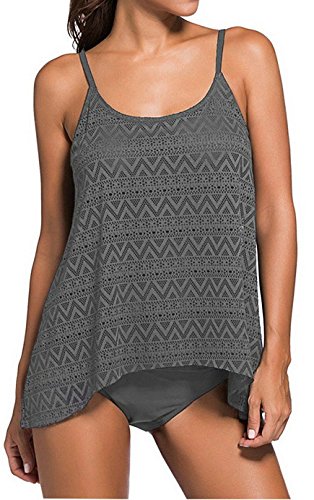 Socluer-Damen-Sportlich-Tankini-Top-Bandeau-Bikini-Sets-Zwei-Stck-Beachwear-Gepolstert-Badeanzug