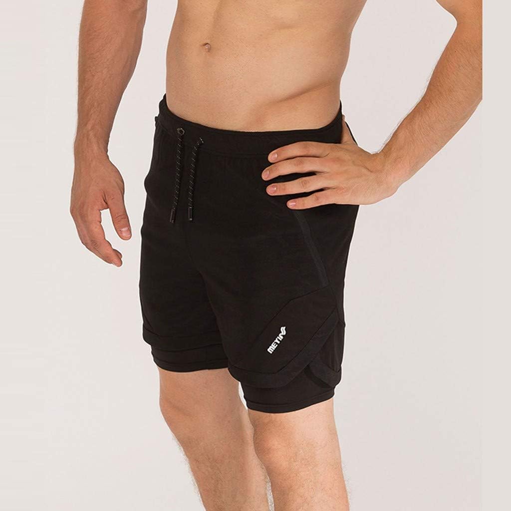 2 in 1 Quick Drying Gym Cycling Shorts with Inner Compression Mens Breathable Running Short Zip
