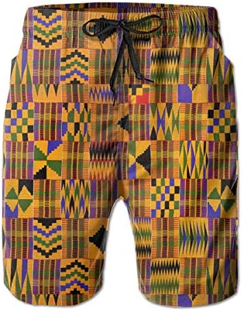 Feimao Ghana Kente Cloth Men's Beach Boardshort Summer Casual Swim Shorts with Pockets