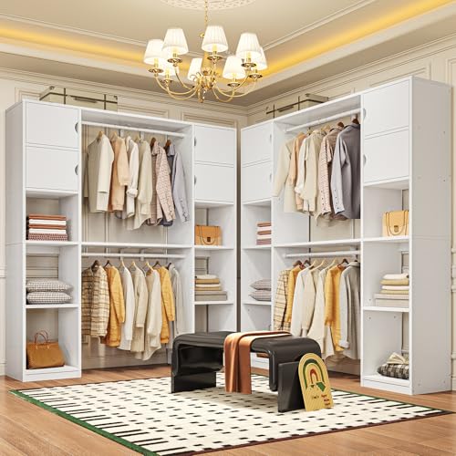 SIMPLE HOGAR Closet Armables para Ropa,Armarios para Ropa se Puede Cambiar Entre ángulo Recto y Esquina,Closet de Madera Está Equipado con 10 Espacios de Almacenamiento,170/W*202/H CM(Blanco)