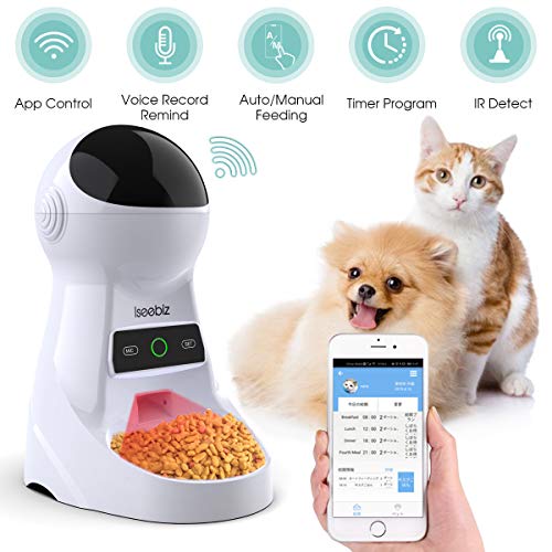 Iseebiz Smart Pet Feeder, Automatic Cat Dog Feeder, 3L WiFi App Control Food Dispenser with Voice Record Remind, Timer Programmable, Portion Control, IR Detect, 8 Meals Per Day Medium Small Cats Dogs