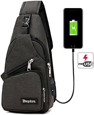 Men Women Sling Bag Small Chest Shoulder Daypack Anti Theft Shoulder Pack with USB Charging Port (Black)