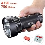 High Power 4350 Lumen LED Flashlight: JETBeam T6 Brightest 18650 Portable Searchlight With 750m Super Long Beam Distance, 4 Cree XPL LEDs, 7 Modes with Strobe SOS and Beacon Signal, Waterproof