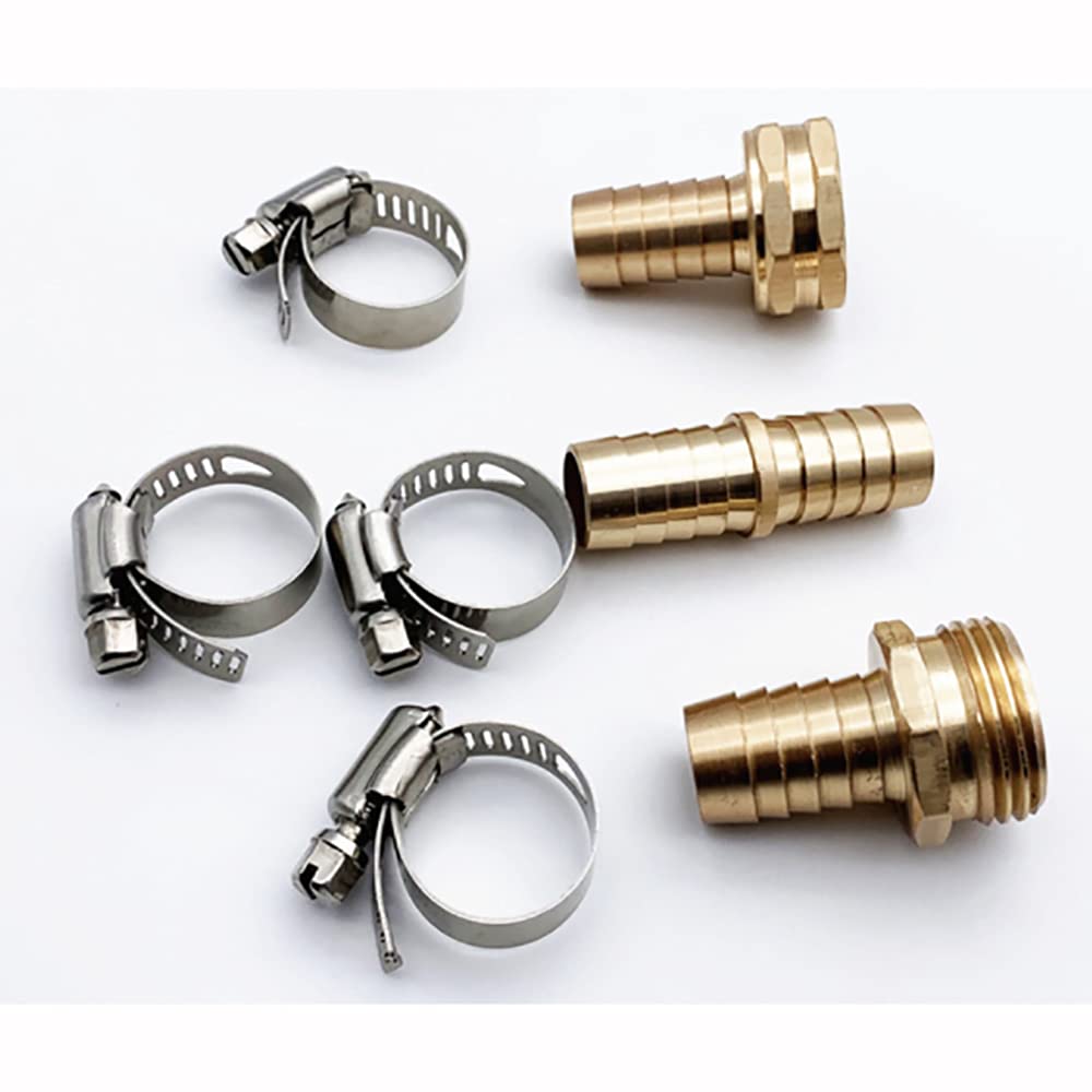 ANCLLO 3 Sets 5/8 Inch Brass Garden Hose Repair Kit, Female and Male Hose Connector with 4 Pieces Stainless Steel Clam