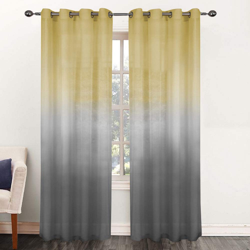 naturally home Sunny Side Ombre Sheer Window Curtain Panel (52" x 84") - Grey