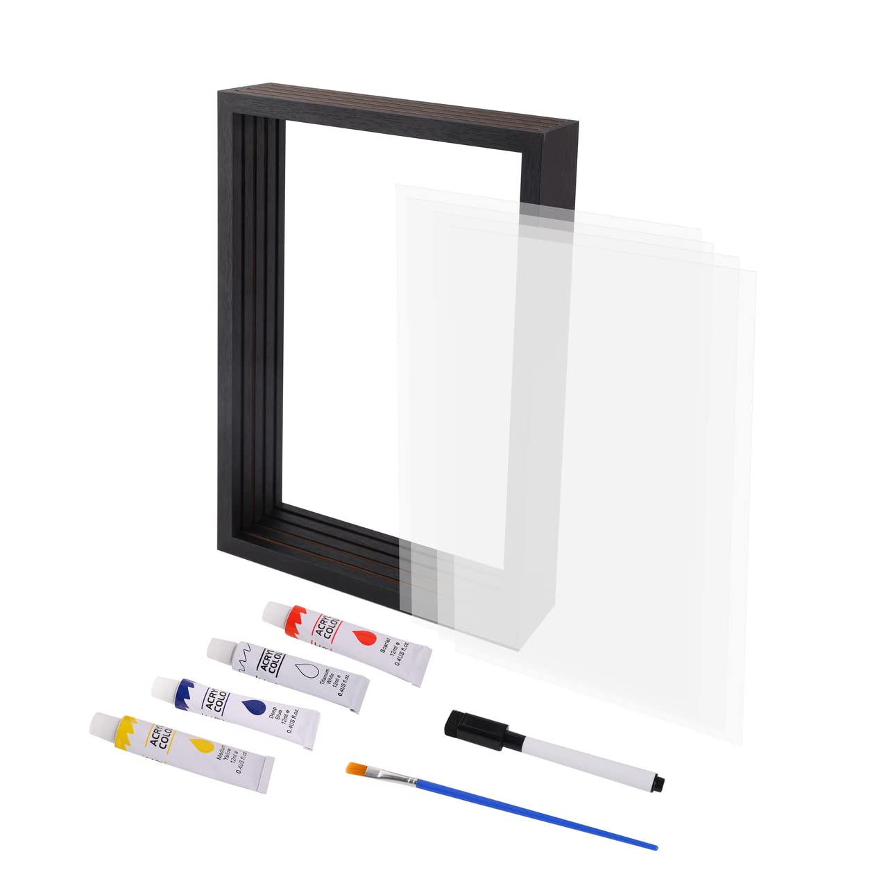 Family Handprint Kit, DIY Craft Keepsake Wooden Frame, Endless Gift Set, Non-Toxic Paints, Transparent Sheets (Black)