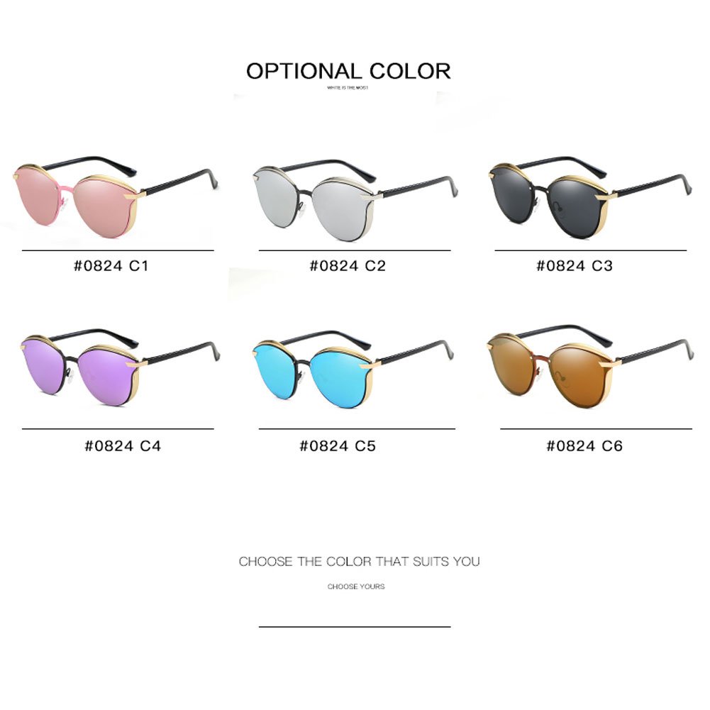 Fashion Polarized Sunglasses for Women Cat Eye Style Mirrored UV400 Protection (black)