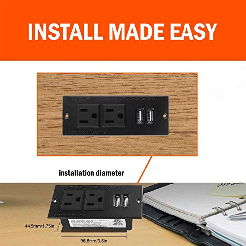 Furniture Recessed Power Strip, Recessed Desk Outlet with USB, in
