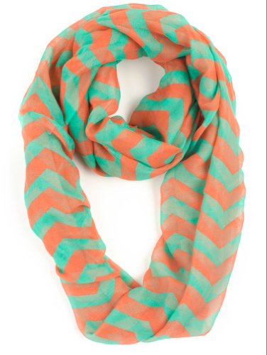 Lightweight Spring Infinity Zig Zag Chevron Print Scarf (Teal-Pink)
