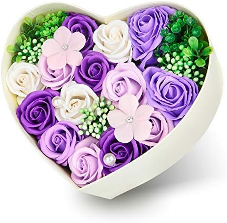 Amazon ソープフラワー 花束 花プレゼント 女性 ギフト 誕生日 結婚記念日 卒業祝い 昇進 退職祝いなど 枯れない花 フラワーアレンジメント 造花 メッセージカード付き パープル 1 造花 オンライン通販