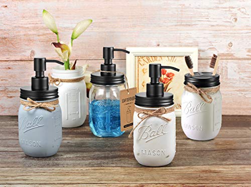 Mason Jar Bathroom Accessories Lids Set(4pcs) - Jars Not Included - Soap Dispenser,Toothbrush Holder,and Apothecary Storage Jars Lids for Regular Mouth Mason Jars - Rustproof Stainless Steel,Black