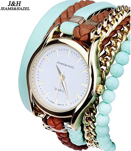 JEGOAU Women Girls Watch Casual Ladies Knit Bracelet Bangle Watch Serpentine (Kim Green