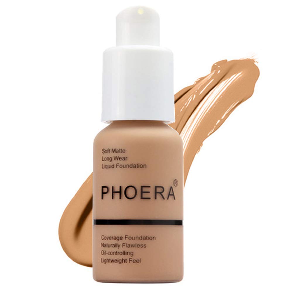 Matte Oil Control Concealer Foundation Cream,PHOERA New 30ml Long Lasting Waterproof Matte Liquid Foundation (105 Sand)