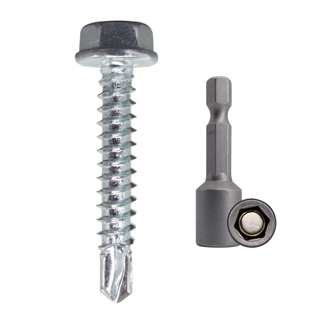 (Pack of 100 pcs) DIN 7504 K Zinc Plated Steel 4.2 x 25 mm Screws, Self-Drilling Sheet Metal Screw, Hex Washer Head, Self Tapping (100, 4.2 x 25 mm)