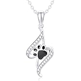 SISGEM 14k White Gold Dog Cat Paw Print Necklace for Women, Real Gold Chain and Pendant, Gifts for Her, 16-18 Inch