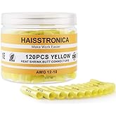 haisstronica 120PCS 12-10 Awg Yellow Heat Shrink Butt Connectors-Tinned Red Copper 1mm-Marine Grade Insulated Crimp Wire Conn