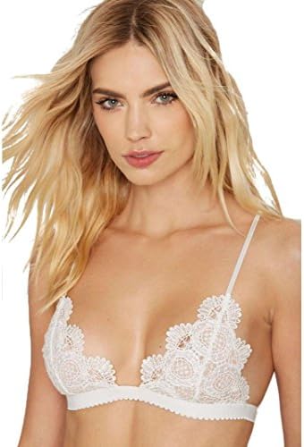 OVERMAL Women Lace Floral Sheer Bralette Bustier Crop Top Unpadded Bra Lingerie (L, White)