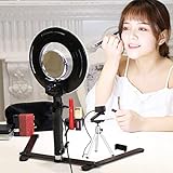 Table Top Photo LED Selfie Ring Light with Desktop Stand for Makeup 8-inch Dimmable 24W 5500K O Circular Beauty Lamp+3