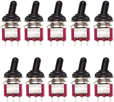 Gadgeter 10 Pcs AC 125V 5A Amps 110V 6A On/On/2 Position Terminal SPDT Latching Mini Toggle Switch With Waterproof Rubber Cap Cover