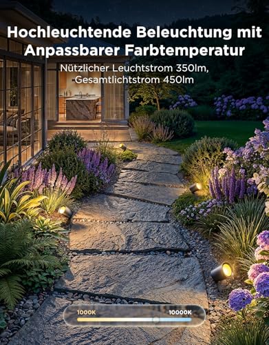 Govee Outdoor LED Spotlight Lite, IP67 Plastic Garden Lighting, RGBWIC Spotlight Outdoor for Path, Dimbar 350lm with 64 Modes and 16 Million Colours, Works with Google Assistant, Matte. Pack of 4 | IP67, RGBWIC Strahler Außen für den Pfad, 16 Mio Farben Anpassbare Helligkeit und Farbtemperatur, 64 Modi, Smart-Integration