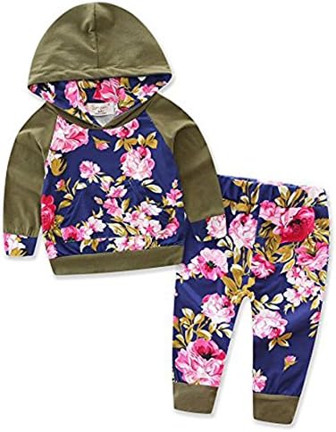 Thrivqyaf Baby Girls Floral Hoodie+ Floral Pant Set Leggings 2 Piece Outfits (2-3 Years, Army Green)