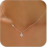 Snowflake Necklace for Women, 925 Sterling Silver CZ Crystals Snowflake Pendant Necklace to Daughter 14k Gold Plated Sparkle Winter Snowflake Flower Valentines Day Choker Necklace Jewelry Gift