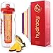 Hydracy Fruit Infuser Water Bottle - 32 oz Sports Bottle - Time Marker & Full Length Infusion Rod + 27 Fruit Infused Water Recipes eBook Gift - Lava Orange