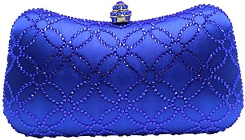 DMIX Womens Flower Evening Bag with Rhinestone Crystal Clutch Royal Blue