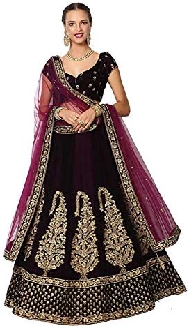Zomix Fashion Women's Embroidered Taffeta Satin Lehenga Choli with Blouse Piece (Rajmahel Purple,Free Size)