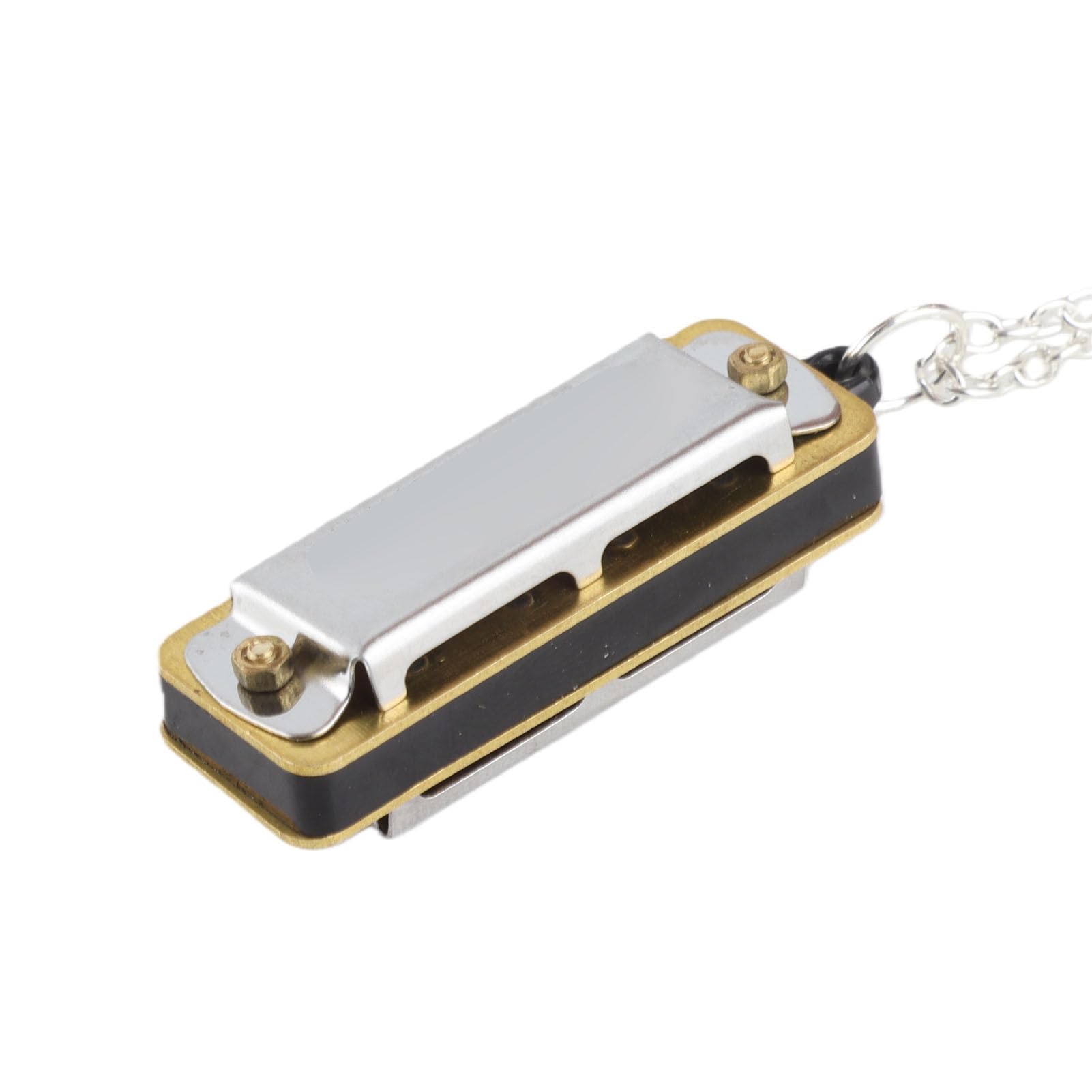 Drfeify 4 Hole Mini Harmonica in C Key, 8 Tone Pocket Harmonica with Necklace Chain for Kids Adults (Silver)