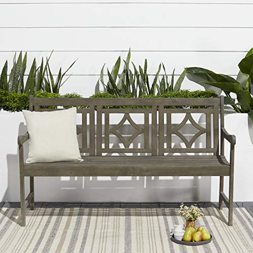 Vifah V1828 Haseley Outdoor Patio Diamond 5-Foot Hand-Scraped Hardwood Bench, Vista Grey