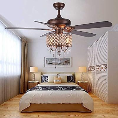 Andersonlight Rustic Ceiling Fan With Crystal Light Home Indoor Quiet Reversible Blade Ceiling Fan Chandelier Bedroom Living Room Family Ideal Fan Light New Bronze 52 Inch Crystal