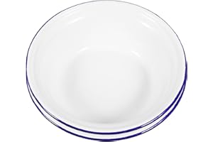 Veemoon 2pcs 16cm White Enamel Soup Bowls Household Sturdy Deep Round Basins for Home Dining and Serving