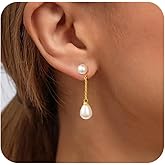 HABIKIP 14K Gold Plated/Silver Plated Pearl Drop Earrings for Women,Dainty Pearl Dangle Hoop Huggie Earrings Simple Small Pearls Hoop Earring for Women Lightweight Trendy Jewelry Gifts Wedding