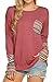 POGTMM Women's Long Sleeve O-Neck Patchwork Casual Loose T-Shirts Blouse Tops (S, Z#Dark Red)
