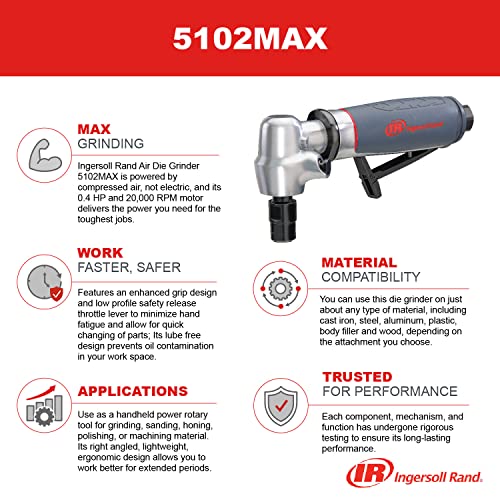 Ingersoll Rand 5102MAX Air Die Grinder Right Angle, Ergonomic Grip, 0