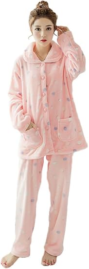 ミズミス Ms Missレディースもこもこパジャマ長袖上下セットあったかいルームウェア襟水玉 Xxl ピンク パジャマ ルームウェアセット 通販 Amazon