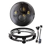 DOT 7 Inch LED Headlight Projector with Mounting Bracket Ring for Harley Davidson Electra Glide Street Glide Fat Boy Road King Heritage Softail Switchback Headlamp Motorcycle Headlamp -Black