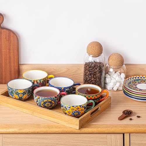 Porcelain Coffee Set, Set of 6 x 250 ml, Hand Painted, Set for 6 People, Includes Coffee Cups and Saucers