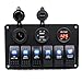 BlueFire 6 Gang Rocker Switch Panel for RV Marine Car Vehicles Truck Boat Fuse Panels Waterproof Digital Voltmeter Display Dual USB Charger Port DC 12V Socket 12/24V Breaker Switches