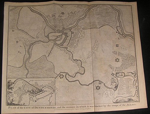 Dendermonde Belgium Besieged English & Dutch Allies c.1740 antique engraved map
