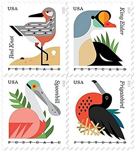 Forever Stamps Coastal Birds Stamps Sheets, Postcard Forever U.S. Postage Stamps (5 Sheets of 20 Each), 100 Piece